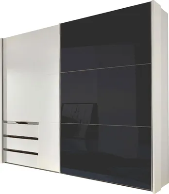 Image de Armoire à portes coulissantes Level, couleur et dimensions au choix, blanc / verre gris, 200 x 65 x 216 cm