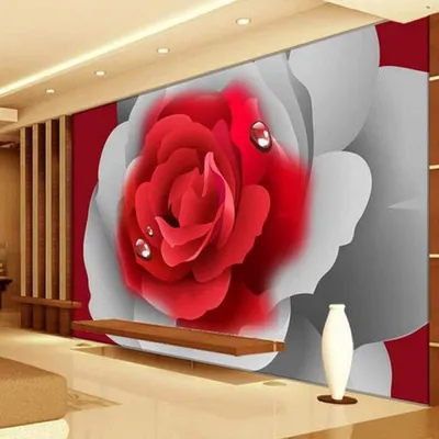 Immagine prodotto di Carta da parati 3D con rose rosse romantiche per la decorazione delle pareti