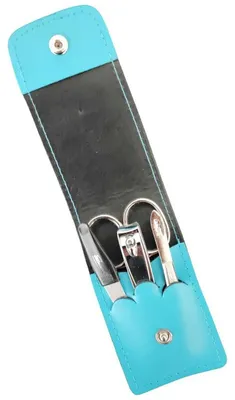 Produktbild von 4-teiliges Solingen* Maniküre Set mit echt Leder Etui, Nagelschere, Feile, Pinzette Türkis