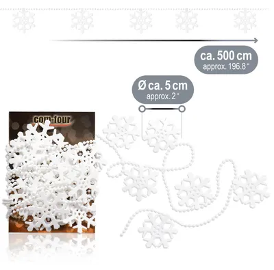 Produktbild von com-four® Girlande mit Schneeflocken - Girlande Weihnachten - Schneeflocken-Girlande für die Weihnachtsdekoration - Weihnachtsdeko für Christbaum - 500 cm