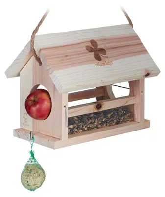Produktbild von Vogelfutterhaus Futterhaus Hängend - Fettfutterhalter - Unbehandeltes Naturholz - 24 x 31 x 20 cm