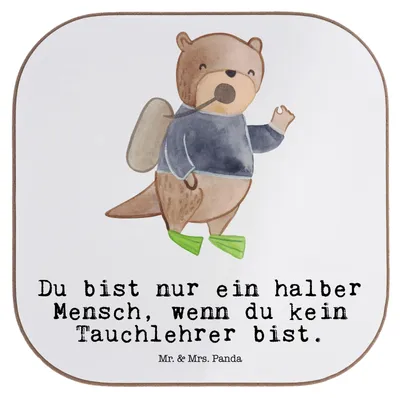 Produktbild von Mr. & Mrs. Panda Untersetzer für Gläser Tauchlehrer Herz - Weiß - Geschenk, Glas, Tasse, Coaster, gläseruntersetzer, Tischuntersetzer