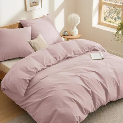 Obrázok produktu pre Unyqoos® Ružový bavlnený obliečkový set so zipsom a obliečkami na vankúše, 220 x 240 cm