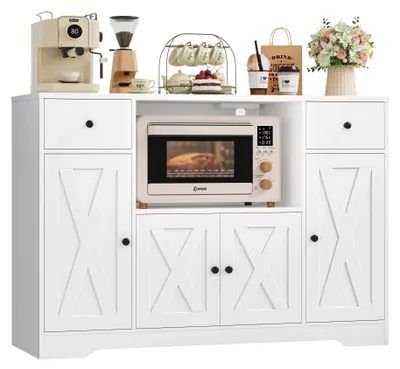 Immagine prodotto di Mobili da cucina - Credenza e buffet da 120 cm - Mobile da cucina con ripiano per microonde - Credenza e mobile contenitore - Sala da pranzo - Bianco