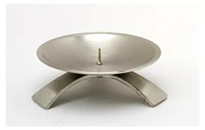 Produktbild von Dreifußleuchter Silber Gebürstet mit kleinem Dorn, 9,5 cm, geeignet für Taufkerzen, Kommunionkerzen, Konfirmationskerzen, Hochzeitskerzen und Trauerkerzen