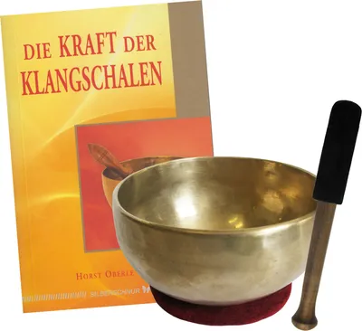 Produktbild von Therapie KLANGSCHALE 400-500g + BUCH. 4-tlg Klangmassage SET. UNIVERSALSCHALE Handarbeit NEPAL. 1 x Klöppel + ZUBEHÖR.