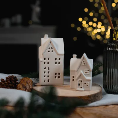 Produktbild von Keramik LED Haus - Lichthaus weiß matt 2er Set