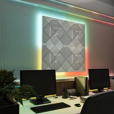 Immagine prodotto di Set da 4 pannelli acustici a LED con effetto RGB Glow per Echo Control | Pannelli fonoassorbenti con retroilluminazione | 4x WILDS - raggruppati | Plastica bianca