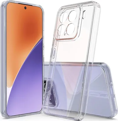 A clear phone case is shown next to a phone.