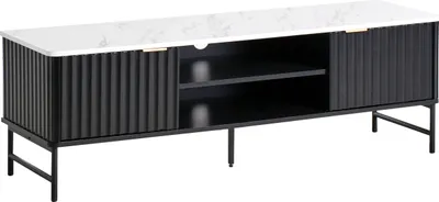 Produktbild von BELIANI TV-Ständer Schwarz MDF 140 x 40 cm Marmor Effekt Regal Sideboard Kabelmanagement Modern