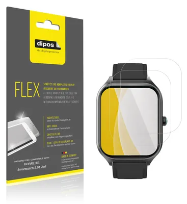 Immagine prodotto di 2x Pellicola protettiva per FORRLITE Smartwatch 2.01 Zoll, rivestimento al 100%, Protezione dipos Flex