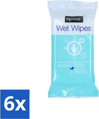 Produktbild von Sence – Feuchttücher – Wiederverschließbare Verpackung – 15 Tücher - Vorteilspack - 6 Stücke