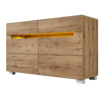 Produktbild von Kommode Holz-Sideboard mit 6 Schubladen & LED-Beleuchtung Küchenschrank Aufbewahrungsschrank Mehrzweckschrank für Wohnzimmer 71 x 120 x 40 cm