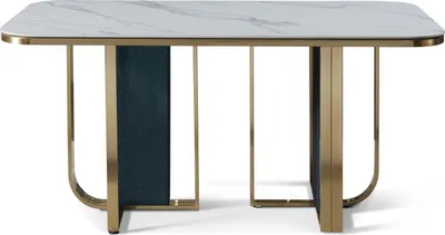 Produktbild von Holz Esstisch in Natur mit Edelstahl- und Marmor-Imitat, modern