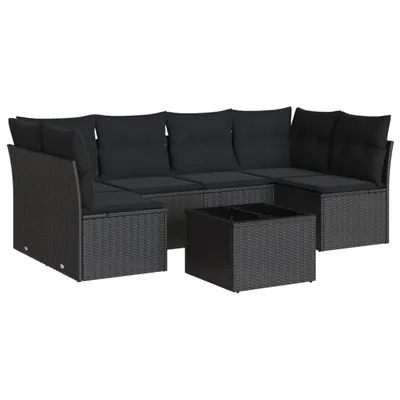 Produktbild von vidaXL 7-tlg. Garten-Sofagarnitur mit Kissen Schwarz Poly Rattan