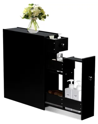 Produktbild von Kleiner Badezimmerschrank, Nischenschrank mit 2 Schubladen, platzsparendes Regal für kleine Räume, 48 x 16 x 58 cm (Schwarz)