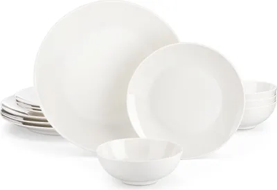 Image de MALACASA Service combiné (12 pièces), Service de table en porcelaine à l'os, Set de vaisselle avec assiette plate, assiette à dessert et bol pour 4 personnes, blanc crème