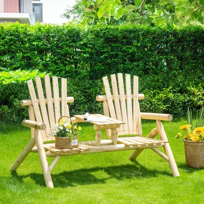 Produktbild von SUGIFT Gartenbank mit Tisch für 2 Personen, Sitzgruppe Außen, Tannenholz Parkbank Natur | 157 x 88 x 103 cm | 150 kg | 23 kg