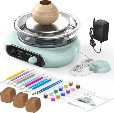 Imagen del producto de Kit de torno de cerámica eléctrico con pedal, con velocidad ajustable para la fabricación de cerámica, ideal para niños y adultos