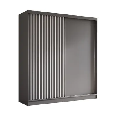 Produktbild von AX LIVING Cabinio Schwebetürenschrank Grau – 200 cm weißen Lamelle