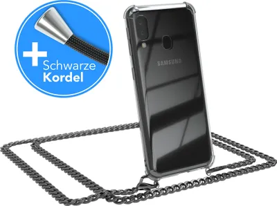 Produktbild von EAZY CASE Metall Handykette für Samsung Galaxy A20e, Handyhülle mit Umhängeband, Silikonhülle, Metallkette für Smartphone in Grau
