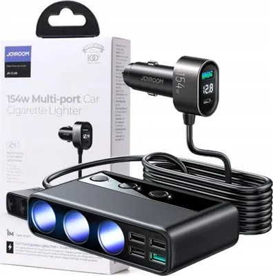 Immagine prodotto di JOYROOM Car Charger Joyroom JR-CL06, 154W, 3A, 1 x USB-C - 4 x Extender - 4 x USB-A, Black