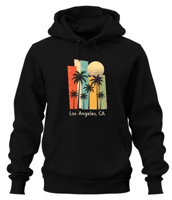 Obrázek produktu pro Los Angeles, Kalifornie. Mikina s kapucí "Palmen Kalifornien Retro California Sunset", černá, velikost M
