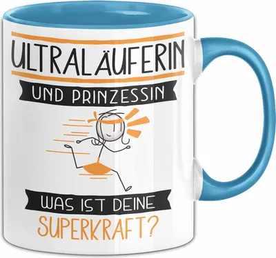 Produktbild von Ultraläuferin Und Prinzessin Tasse Geschenk Für Eine Ultraläuferin Geburtstag Was Ist Deine Superkraft (Blau)