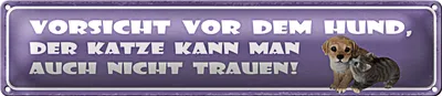 Produktbild von Blechschild Spruch 46x10cm Vorsicht vor Hund, Katze nicht trauen