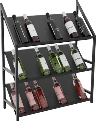 Obrázok produktu pre MetaloPro Regál Na Víno Bordeaux – Čierny Kovový Regál Na 30 Fliaš Vína, Moderný Dizajn, Ideálny Do Kuchyne, Pivnice Alebo Baru – 95×80×30cm