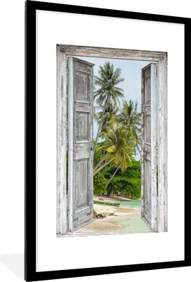 Produktbild von MuchoWow® Gerahmtes Poster Tropisch - Palme - Blick - Meer 60x90 cm - Poster mit Schwarzem Bilderrahmen Wandposter Rahmen Foto Bilder - Dekoration - Wandposter Wohnzimmer - Hochwertig