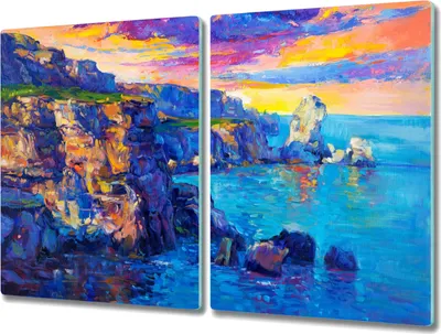 Produktbild von Coloray Hackbrett Küchenbrett Kochplattenabdeckung Schneidebrett Herdabdeckplatte 2x40x52 cm - Küstenklippen Sonnenuntergang