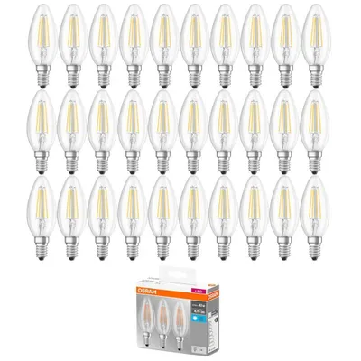 Produktbild von 30 x Osram LED Filament Leuchtmittel Kerzen 4W = 40W E14 klar 840 neutralweiß 4000K