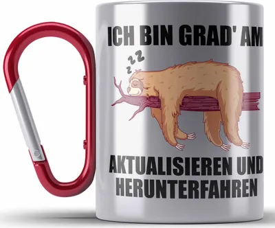 Produktbild von Trendation - Lustige Faultier Spruch Mitarbeiter Geschenk Arbeitskollege Edelstahl Tasse Karabiner Kollegin Abschiedsgeschenk (Rot)