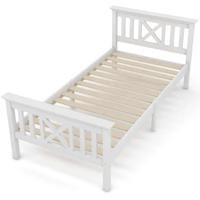 Produktbild von Sweiko Einzelbett Massivholzbett Juniorbett mit Kopfteil und Lattenrost 90*200cm Weiß(ohne Matratze)