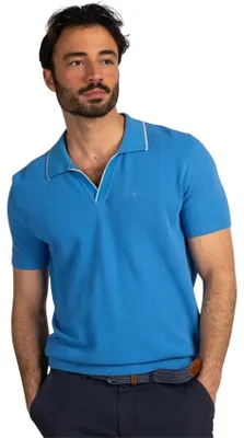 Produktbild von Blaues V-Ausschnitt-Poloshirt New Zealand Kragen weißer Rand