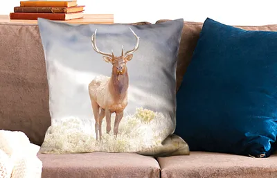 Produktbild von MuchoWow® Zierkissen Sofakissen Wohnzimmer Dekokissen 60x60 cm Hirsche - Berge - Gras - Sitzfläche - Foto Polster