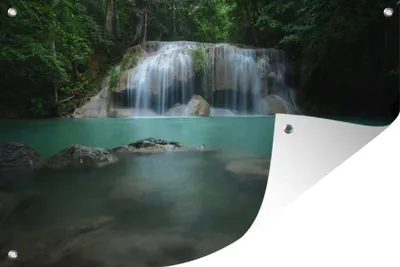 Produktbild von MuchoWow® 120x80 cm Outdoor-Poster Gartendeko Sichtschutz Garten Poster für den Garten  Ein Wasserfall im Erawan-Nationalpark, Thailand
