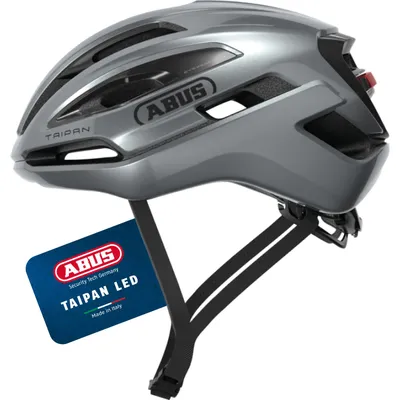 Produktbild von ABUS Gravel-Helm Taipan LED - Fahrradhelm mit Licht fürs Gravel-Biken - leicht, vielseitig und gut belüftet - mit Brillenhalterung - für Jugendliche, Frauen und Männer - Größe M, silber