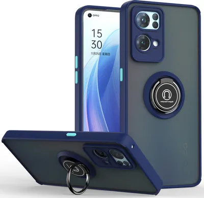 Produktbild von OPPO Reno7 Pro 5G Hülle, Ring Halter Ständer Matte Transluzent TPU Rahmen Stoßfest Schutzhülle für OPPO Reno7 Pro 5G Blau