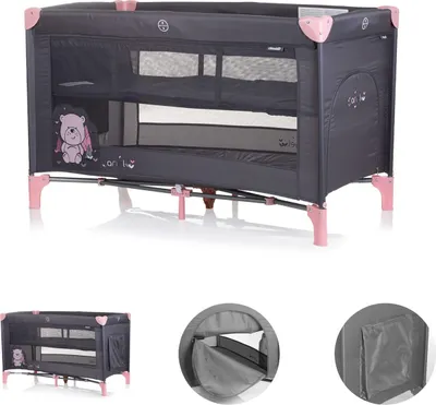 Produktbild von Chipolino Reisebett Ariel, 2 Ebenen, Tragetasche, Seiteneingang, Seitentasche grau pink