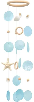 Image de Mobile éolien en coquillages de Capiz, bleu, 55 cm, pour intérieur et extérieur
