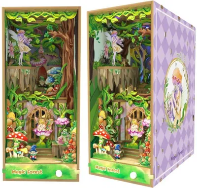 Image de Habarri | DIY Book Nook - Elfes des bois - Puzzle 3D - Kit maison miniature avec meubles et lumière LED - Kit coin de livre