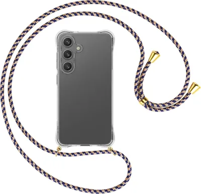 Produktbild von Handykette Backcover-Schutzhülle mit Band (Metall goldfarben) für Samsung S25 - blau+beige