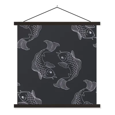 Produktbild von MuchoWow® Textilposter Eine dunkle Illustration von Fischen in einem Muster 40x40 cm mit schwarzem Rahmen - Fotos