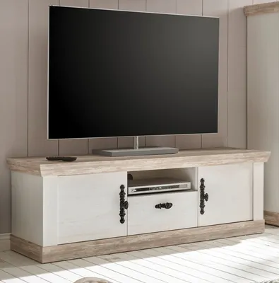 Produktbild von TV-Lowboard "Rovola" Pinie weiß / Oslo Pinie Landhaus TV-Unterteil 156 x 51 cm