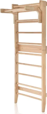 Produktbild von GOPLUS Sprossenwand mit höhenverstellbarer Klimmzugstange, Wandmontierte Indoor-Kletterwand aus Massivholz, Multifunktionale Fitnessgeräte, bis 100kg belastbar