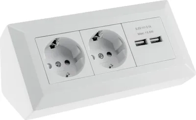 Zdjęcie produktu dla Gniazdo blokowe narożne 2-krotne, styk uziemiający, 2X USB-A 3.1A