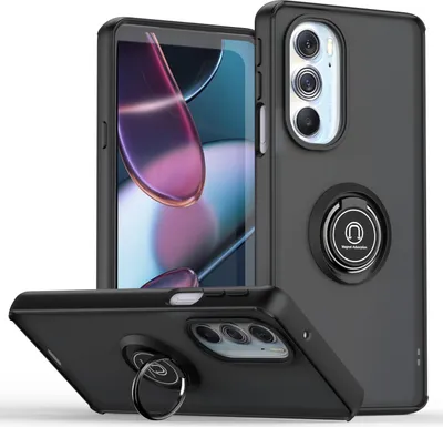 Produktbild von Motorola Edge X30 Hülle, Ring Halter Ständer Matte Transluzent TPU Rahmen Stoßfest Schutzhülle für Motorola Edge X30 / X30 Pro Schwarz
