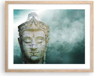 Produktbild von Gerahmtes Poster - Rahmen in heller Eiche - Buddha Grafik Türkis - 50x40 cm - Wand Bild - Wanddeko - Wandbilder - Wandposter - Bilderrahmen - Bilder - Kunstdruck - Wandbild - P2NAA50x40-4342